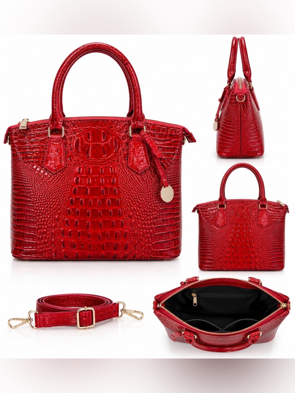 Red Croc-Embossed Top-Handle Satchel